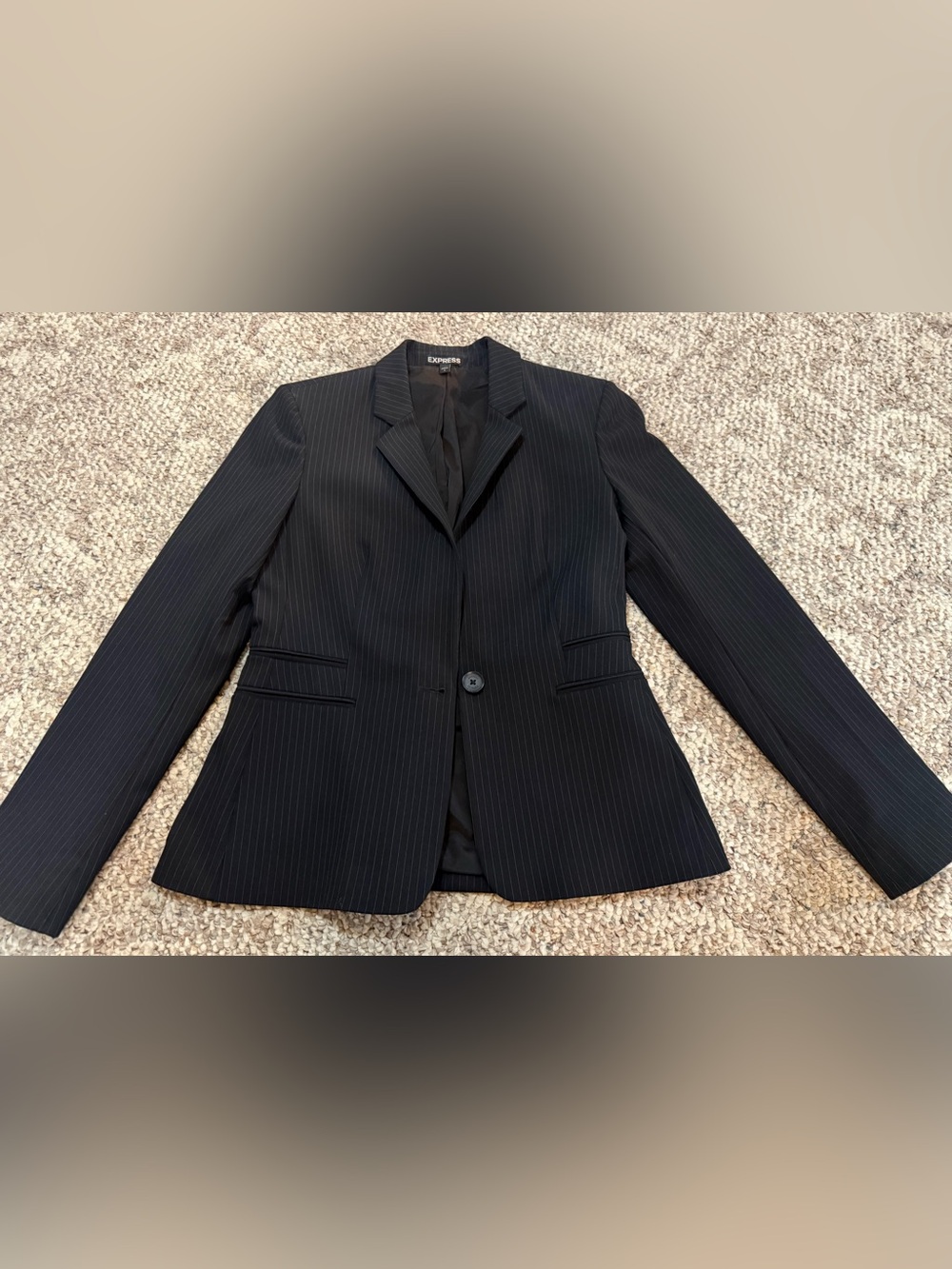 Express Women’s Black Pinstripe Single-Button Blazer